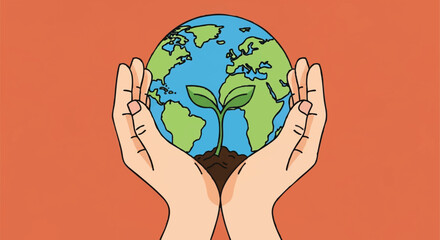 Protecting the Planet Hands Holding Globe with Sprout - Environmental Conservation