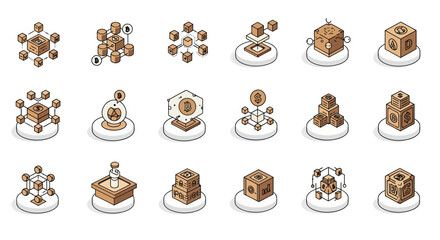 Isometric 3D Cube Icons Digital Network and Data Structure Concepts