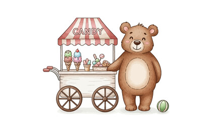 Ein niedlicher B&auml;r neben einem Eiswagen.