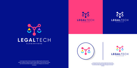 abstract scales logo with a digital technology concept, legal consulting services, graphic design templates.