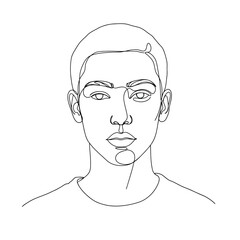 Minimalist single line drawing of a young man s face