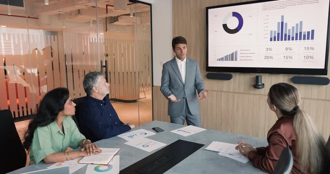 Professional Latin businessman conduct formal meeting for investors