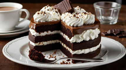 Rich Chocolate Layer Cake with Whipped Cream Topping and Chocolate Shavings