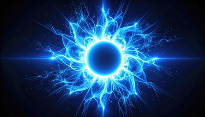 Naklejka premium A glowing orb with fractal-like tendrils emanating outwards, set against a deep, dark background