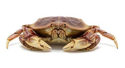 Natural details of a light-brown-shelled crab isolated on a white backdrop.