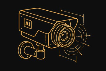 High-definition illustration of an AI-powered surveillance camera design showcasing modern security technology for smart monitoring and safety applications with an emphasis on innovation and
