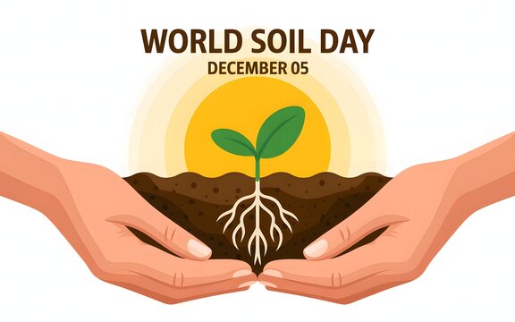 World soil day december 5th hands holding sprout growing from earth - Powered by Adobe