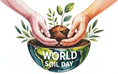 Hands planting a seedling in a globe shaped pot celebrating world soil day