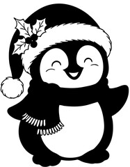 black penguin with santa hat vector