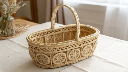 wicker basket on a wooden table