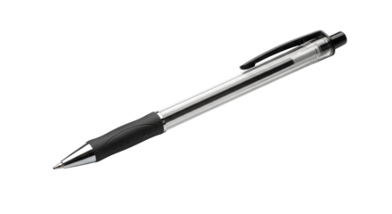 A sleek black and silver pen isolated on transparent background, perfect for writing, signing documents, or taking notes in style and comfort