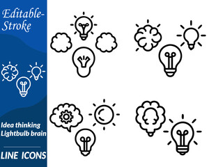 A creative idea vector icon. combining a glowing lightbulb and a human brain symbolize innovation creativity and problem-solving.The bulbs filament is shaped like a brain or thought pattern with rays.