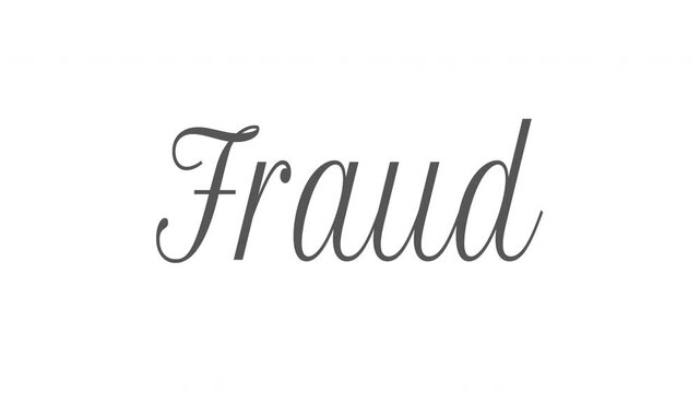Elegant Calligraphy Black scribble, flicker, zoom in out animation Fraud Text Message On transparent Background. Perfect for illustrating financial crimes, scams, and deceptive practices.4k, RGB alpha