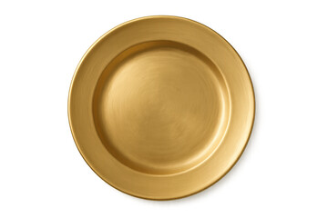 Golden charger plate for elegant table settings, luxurious dinnerware element, top view with transparent background