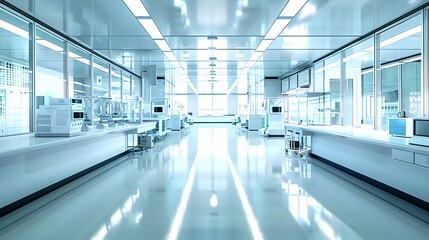 modern and sterile interior of a laboratory or scientific facility, showcasing advanced equipment and a bright, clean environment