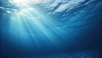 Sunlight rays piercing through deep blue ocean water