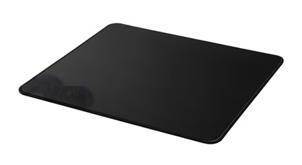 Black mousepad isolated on transparent background, a computer accessory for smooth cursor movement and precise control during gaming or office work