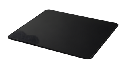 Black mousepad isolated on transparent background, a computer accessory for smooth cursor movement and precise control during gaming or office work