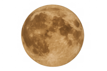 Full moon showing craters and shadows on its textured surface, an astronomical celestial body on a transparent background