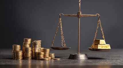 Financial stability concept with balanced scale holding money and gold