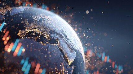 Economy background with world globe and floating digital stock data