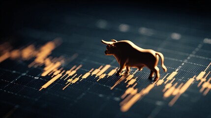 Investment success concept with bull silhouette on stock chart