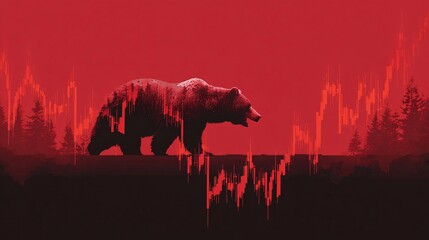 Recession concept with bear silhouette on red stock chart