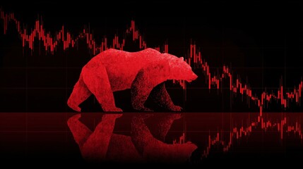 Recession concept with bear silhouette on red stock chart