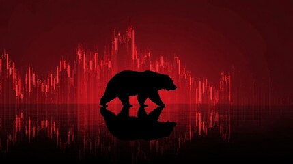 Recession concept with bear silhouette on red stock chart