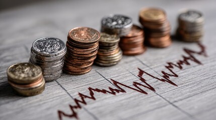 Economic collapse concept with falling coins and broken graph