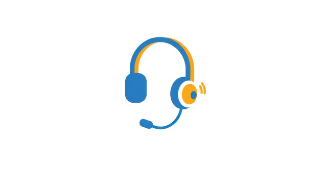 a simple flat 2d icon of a customer support headset, isolated on a plain white background