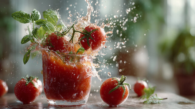 Tomatensaft mit frischen Tomaten &ndash; gesunder Splash voller Vitamine und Energie