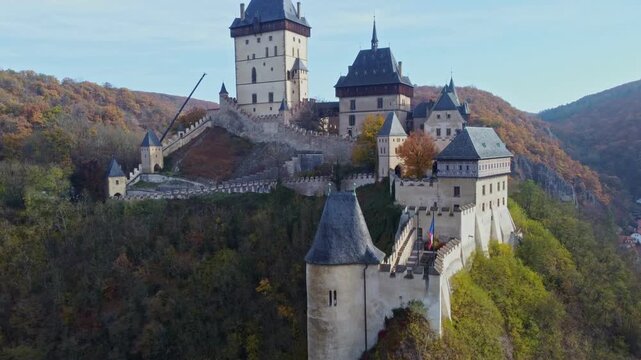 rone View of Karl&scaron;tejn Castle near Prague, Czech Republic &ndash; Iconic Gothic Architecture