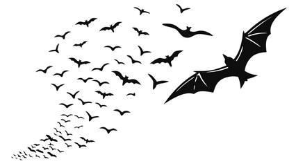 Flying Bat Swarm Silhouettes in Multiple Formation Patterns and Flight Direction Variations