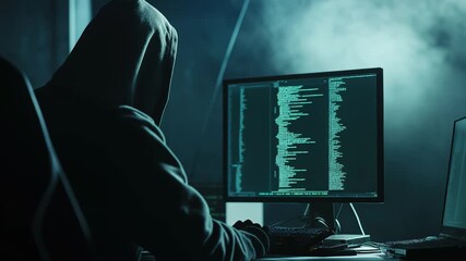 Anonymous hooded hacker programming on a computer - Powered by Adobe
