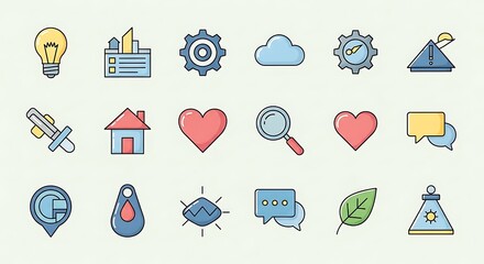 Collection of Colorful Icon Illustrations for Various Digital Applications.