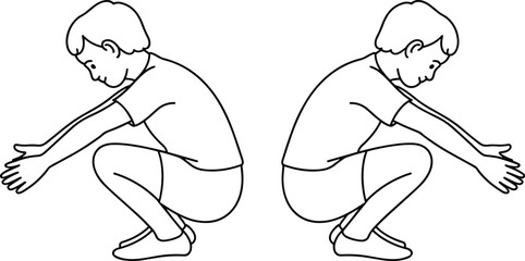 child, squat, posture, exercise, movement, balance, physical, body, position, drawing, line, illustration, pose, fitness, education, anatomy, symmetrical, training, health, activity