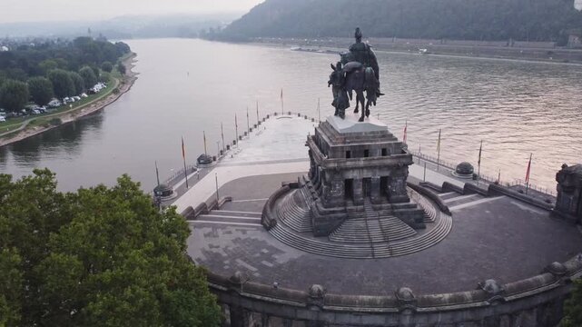 Aerial View of Deutsches Eck (German Corner) in Koblenz, Germany &ndash; Where the Mosel Meets the Rhine River