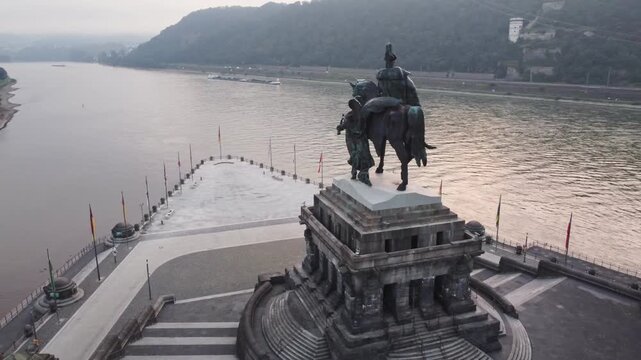 Aerial View of Deutsches Eck (German Corner) in Koblenz, Germany &ndash; Where the Mosel Meets the Rhine River