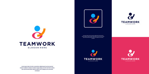 teamwork logo, symbol of trust, leadership, community, graphic design template.