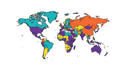 Obraz premium world map illustration showing different countries in different colors suitable for geography lesson global economy report and international affairs