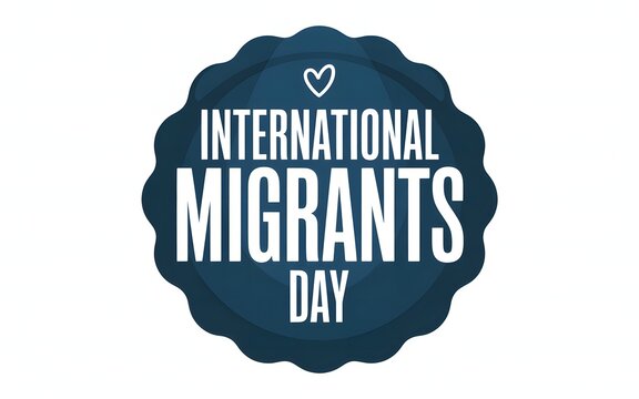 International migrants day badge with heart symbol and text