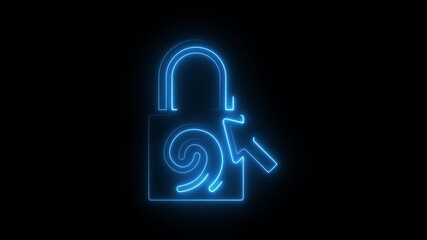 neon Digital fingerprint padlock icon security system on a black background. fingerprint padlock icon animation. system, black, background, animation, - Powered by Adobe