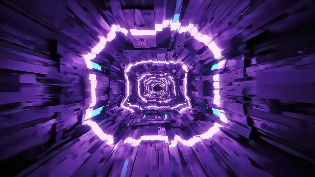 Futuristic Neon Tunnel Fly Through &ndash; Purple Cyan Cyberpunk Loop