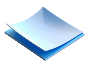 Clean and modern 3D illustration of a blue paper or file icon. A minimalist symbol representing a document or note, isolated on a white background for digital use