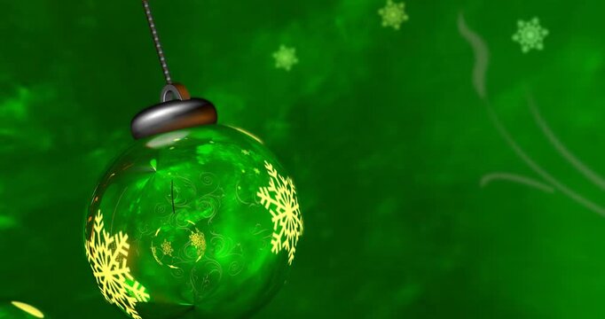 Green Christmas Ornaments with Falling Snow and Warm Green Lights &ndash; Festive Background Video