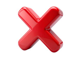 A shiny red three-dimensional X mark symbol representing concepts of negation, error, and cancellation, isolated on a clean white background