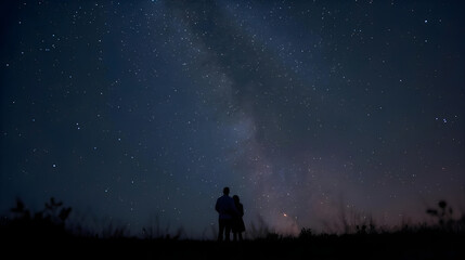 Silhouette of a couple watching the stars in the night sky wallpaper 4k, generative ai