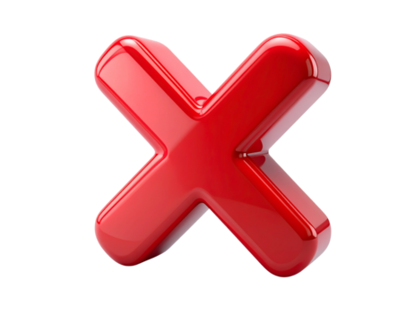 A shiny red three-dimensional X mark symbol representing concepts of negation, error, and cancellation, isolated on a clean white background