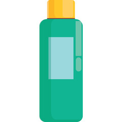 A Teal Colored Bottle with a Yellow Cap and a Light Blue Label Area for Product Information on a Transparent Background Ideal for Beauty and Personal Care Content